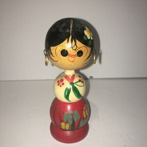 RARE Kokeshi Doll Japanese Woodden Vintage Bobble Head 4.5”